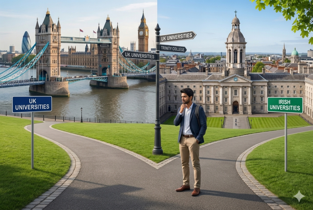 Indian student choosing between studying in the UK and Ireland