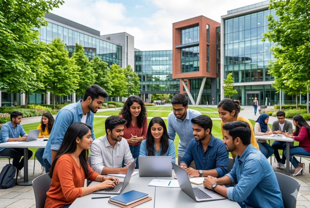 International students studying at an Irish university campus